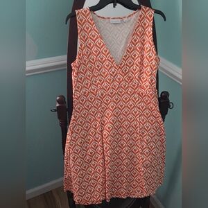 New York & Company Orange and White Geometric Dress